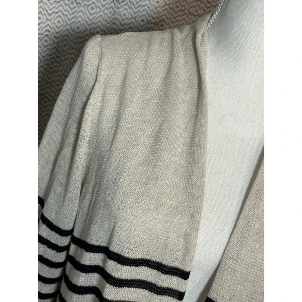 J Jill Tan Black Pink Knit Lightweight Open Cardigan Striped Linen Cotton Medium